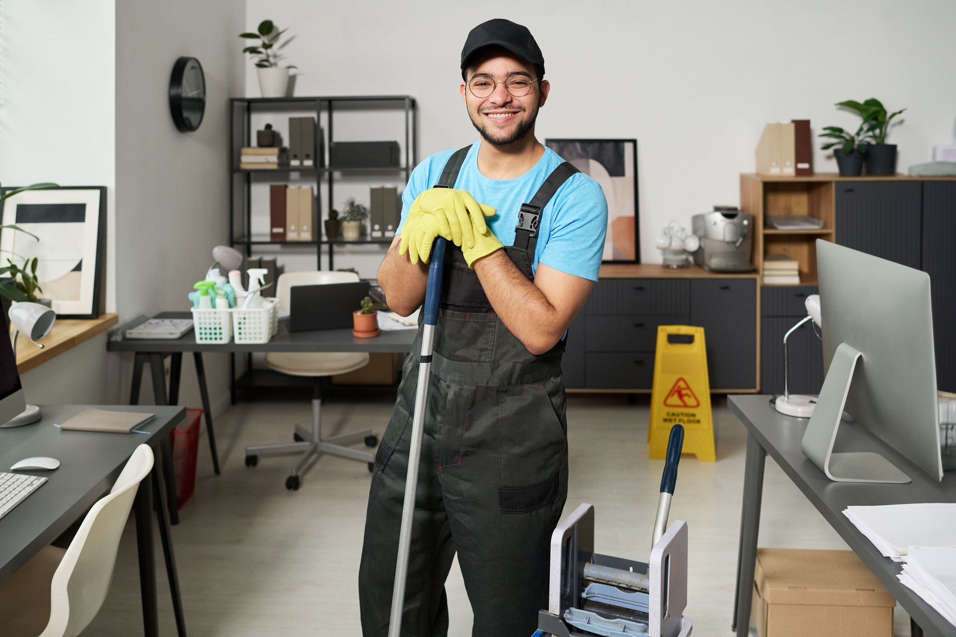 Cleaning Worker Doing Service In Office